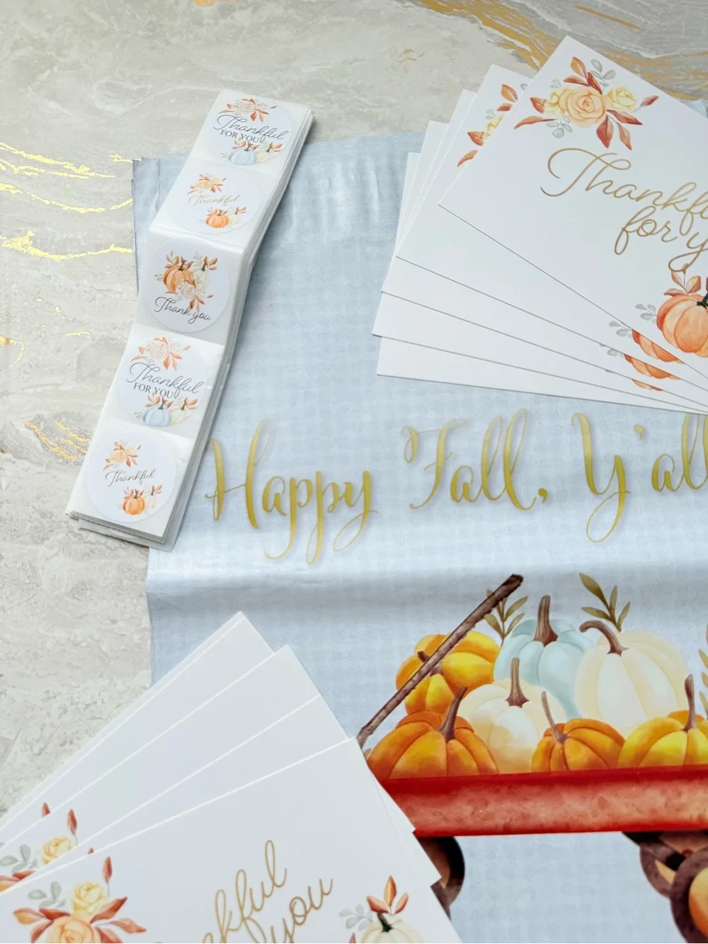 30 Pc Fall Reseller Bundle 10” × 13” Poly Mailers Thank You Cards & Stickers